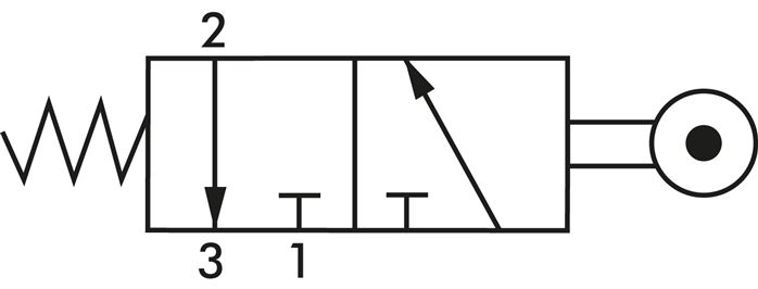 Schematic symbol: 3/2-way roller lever valve (NC)